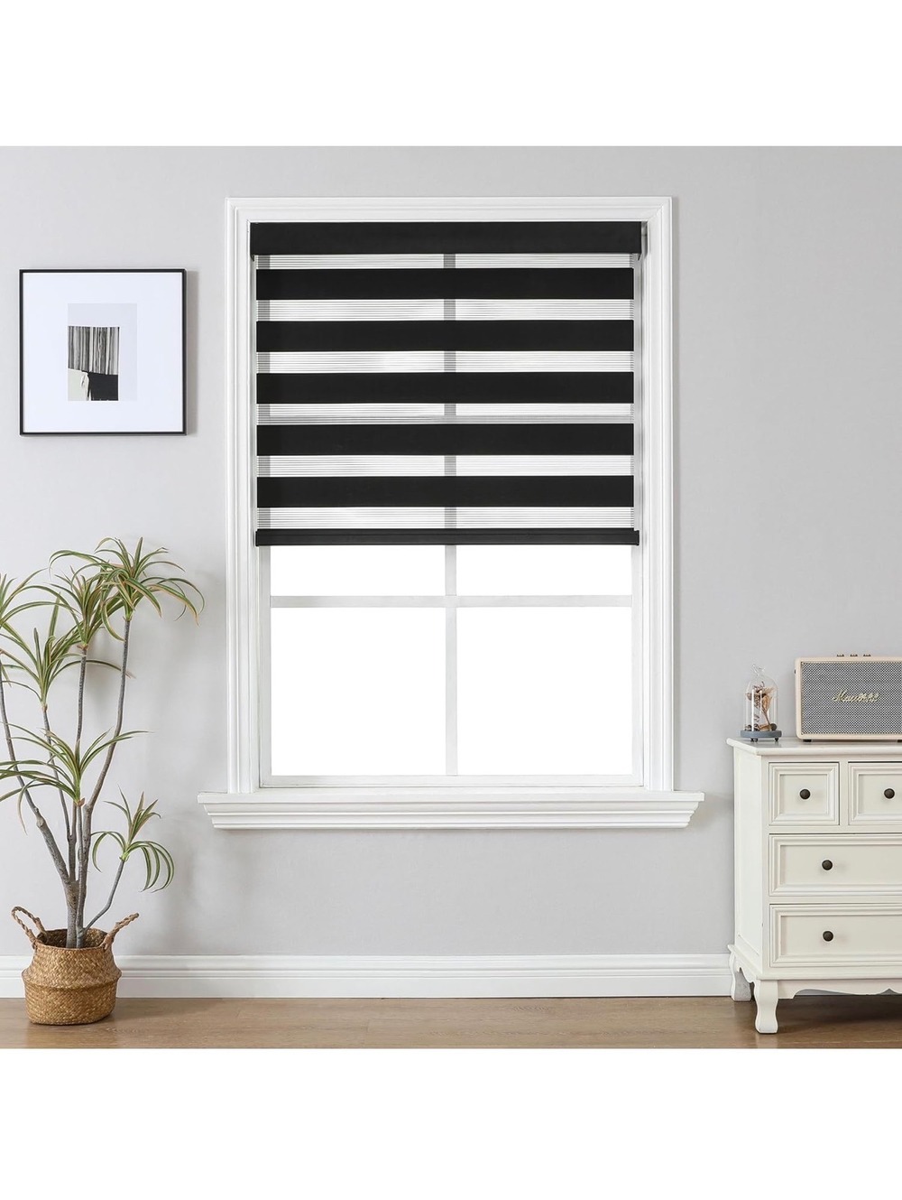 Joydeco Pro 24x75 Black Cordless Zebra Blinds Free Stop Dual Layer Shade